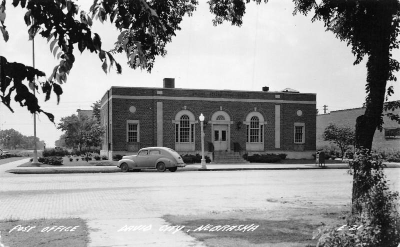 David City Nebraska~US Post Office~1930s Car~Cobblestone Street~1940s RPPC 