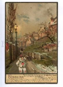 187011 FEBRUARY Art Nouveau PIERROT by GUGGENBERGER Vintage PC