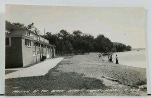 MN RPPC Pavilion at the Beach Detroit Lakes Minn Kids At Water Edge Postcard L5