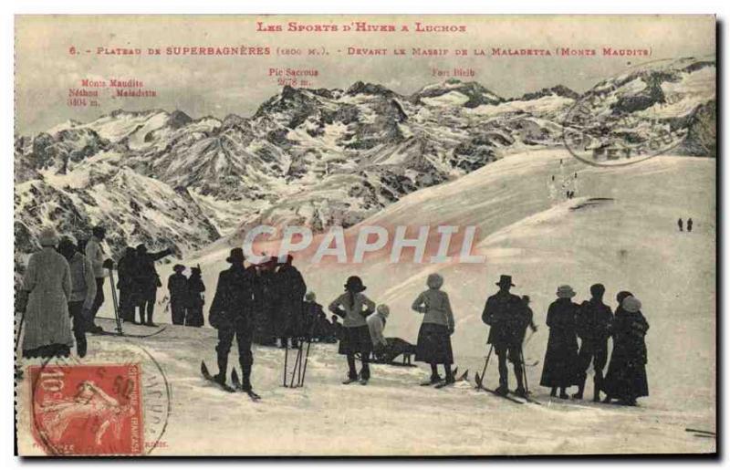 Old Postcard of Sports & # 39hiver Ski Luchon Superbagneres tray in front of ...