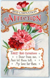 RED CARNATION Verse Poem AFFECTION  ca 1910s Flower Postcard