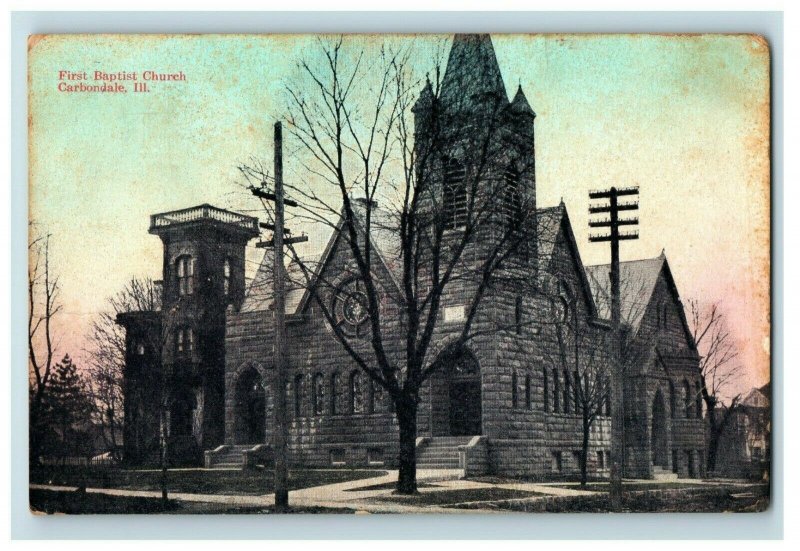 C.1910 First Baptist Church Carbondale, Ill. Hand Tinted P168