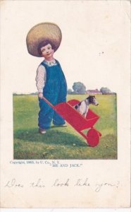 Young Boy Pushing Dog In Wheelbarrow Me and Jack 1908 Signed Wall