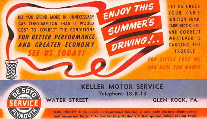 De Soto Plymouth Service, Keller Motor Service Advertising Unused 