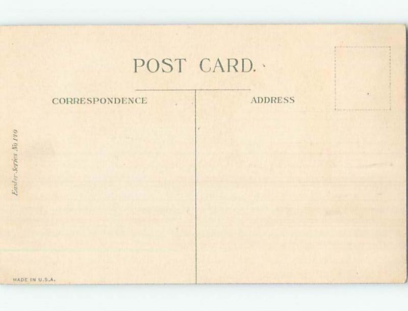 Unused Divided-Back Easter BUNNY RABBIT AND WICKER SHOE FILLED WITH EGGS o6800