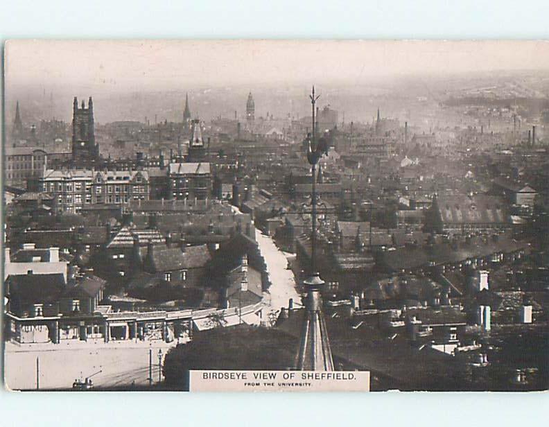 old rppc AERIAL VIEW OF TOWN Sheffield - South Yorkshire - England UK HM2215