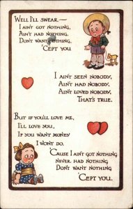 Valentine Little Boy and Girl Romantic Poem Verse c1910 Vintage Postcard