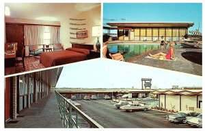 Continental Motor Hotel Split View w Old Cars Texas Motel Postcard 1963