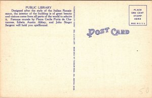 Historic Public Library Downtown Boston Massachusetts Old Cars DB Postcard