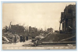 Omaha Nebraska NE RPPC Photo Postcard Scene On North 38th St. Tornado 1913