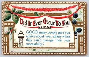 Did it Ever Occur to You Comic~Good Advice From Bad Practitioners~c1910 Postcard