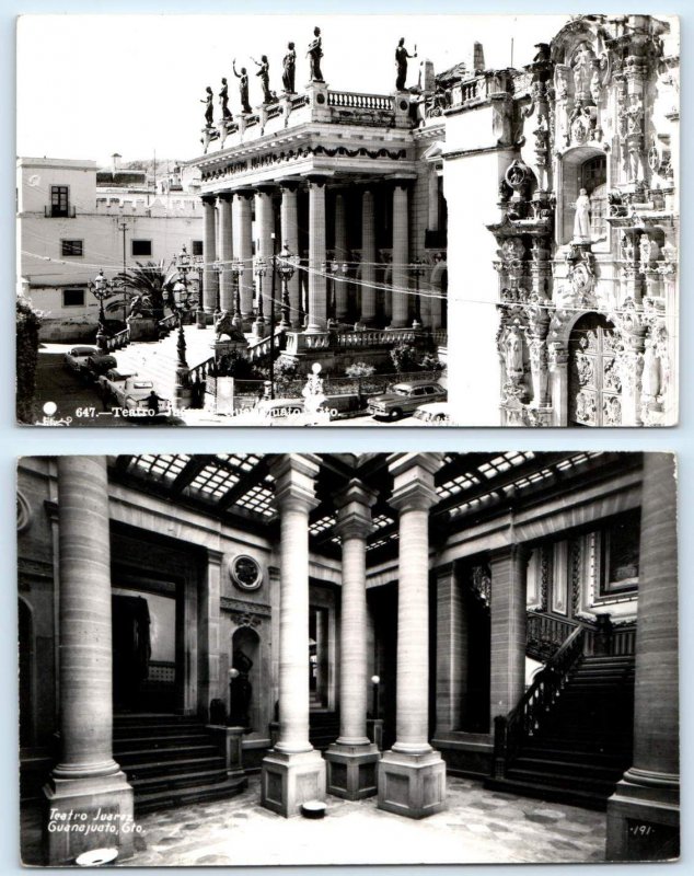 2 Postcards RPPC GUANAJUATO, Mexico ~ Theater TEATRO JUAREZ Interior/Exterior