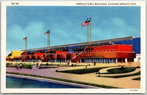 Agricultural Building Chicago World's Fair 1933 Illinois IL Flags Postcard