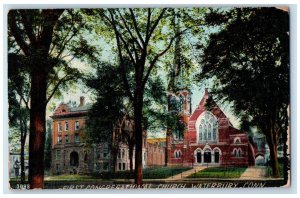 1908 First Congregational Church Waterbury Connecticut CT Antique Postcard 