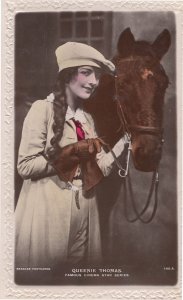 Queenie Thomas Film Actress & Horse Beagles Rare RPC Postcard