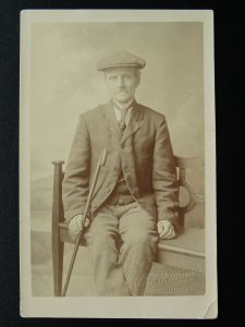 HITCHIN H.H. Minnis Studio Portrait GENTLEMAN & WALKING CANE c1905 RP Postcard