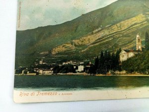 Vintage Postcard Riva di Tremezzo Azzano Water, Beach & Town Scene Italy