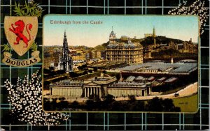 Clan Douglas Tartan Edinburgh Castle Scotland UNP Unused DB Postcard L9