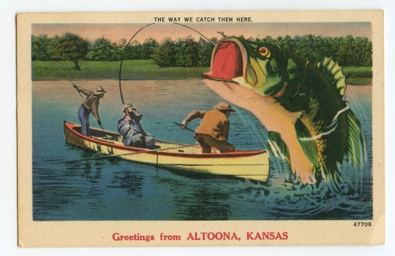 Postcard Greetings From Altoona Kansas Big Fish Exaggeration Standard View Card