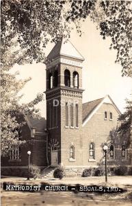 Indiana In Real Photo RPPC Postcard c1940s SHOALS Methodist Church Building
