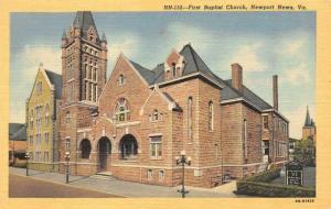 NEWPORT NEWS, VA Virginia  FIRST BAPTIST CHURCH  c1940's Curteich Linen Postcard