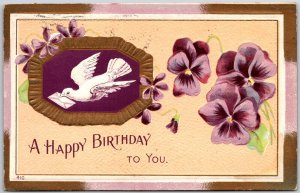 A Happy Birthday, 1909 Greetings, Flying Bird with Envelope, Flowers, Postcard
