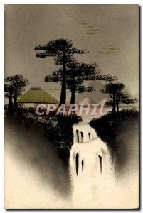 Old Postcard Japan Nippon Trees Waterfall & # 39eau