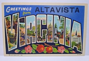 Greetings From AltaVista Virginia Large Big Letter Linen Postcard Curt Teich