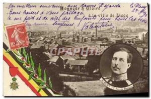 Old Postcard Honor and glory to the city of Liege in Belgium King Albert 1er