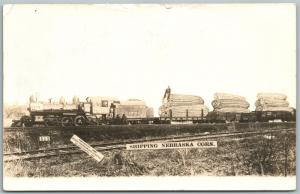 EXAGGERATED NEBRASKA CORN 1910 ANTIQUE REAL PHOTO POSTCARD RPPC railroad railway