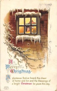 A Merry Christmas wheel spins changing scene in window Mechanical PU 1914 