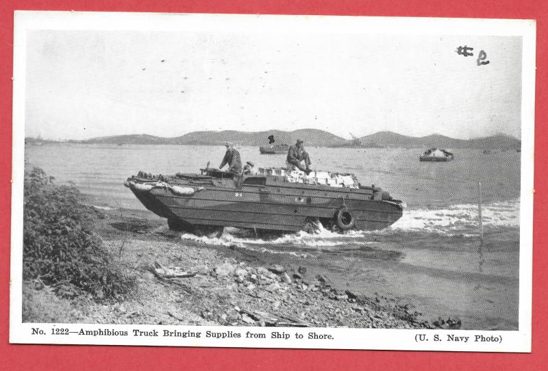 Naval Ships - #1222 - Amphibious Truck Bringing Supplies from Ship to Shore