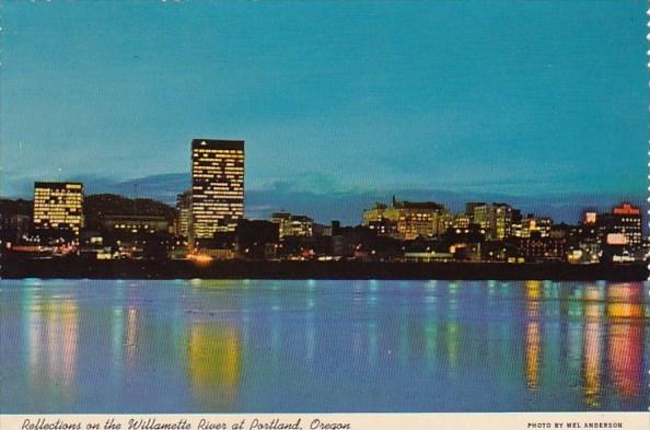 Oregon Skyline Reflected At Twilight In The Historic Willamette River Portlan...