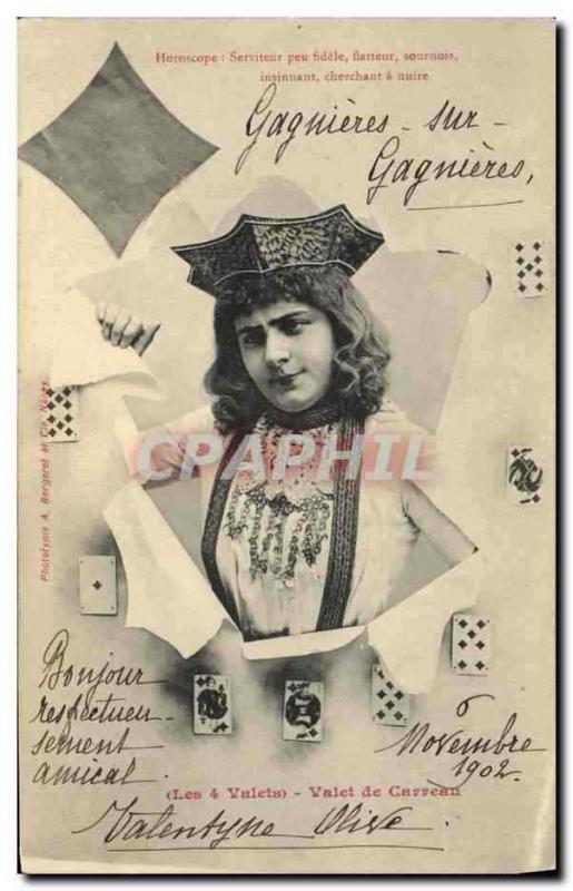  Vintage Postcard Horoscope the 4 servants Knave of diamonds