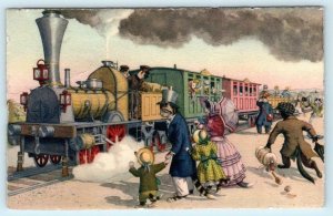 Mainzer Dressed Cats MEETING THE TRAIN  #4740 Kunzli Switzerland Postcard