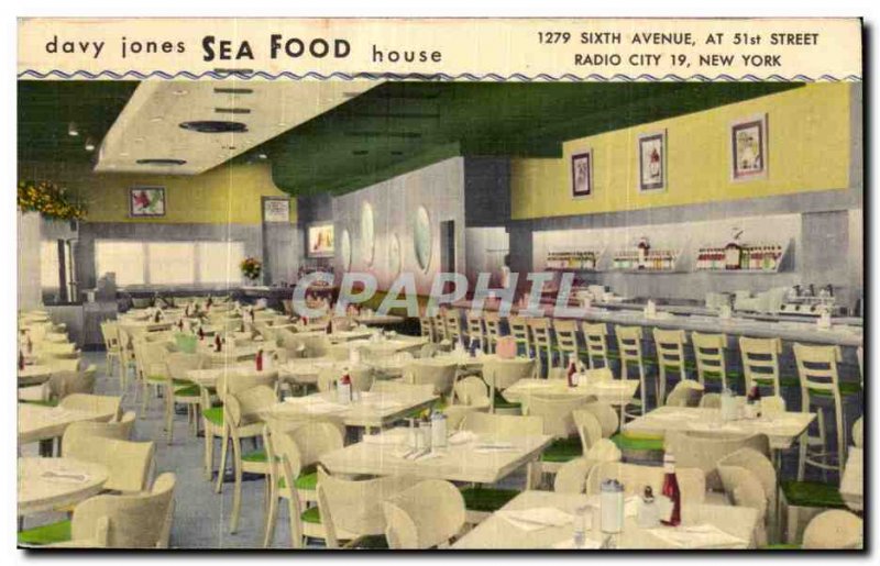 Old Postcard Davy jones Sea Food House New York