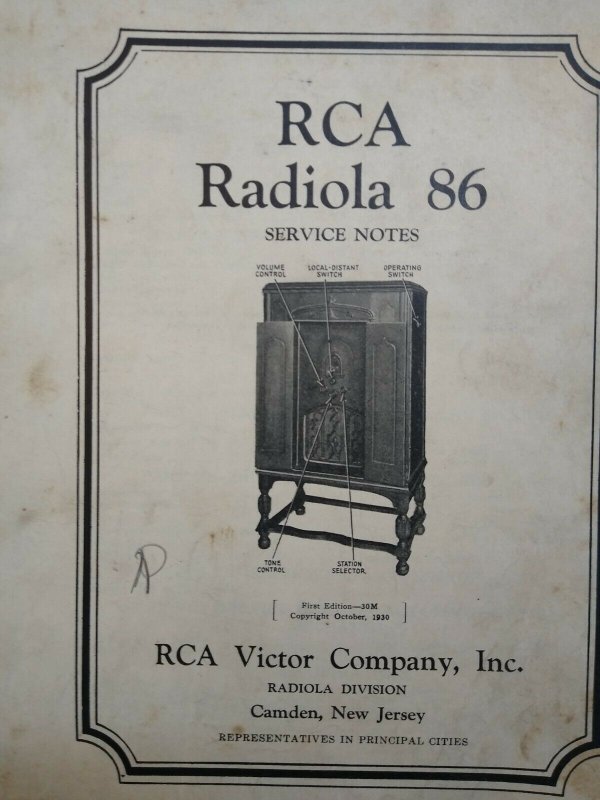 RCA Radiola 86 Vintage Original 1930 Service Notes Manual Radio Victor 24 Pages