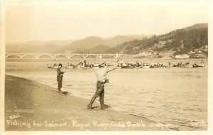 Gold Beach Oregon Fishing Salmon Rogue River 1930s Postcard RPPC 24-9259