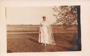 YOUNG WOMAN IN WEDDING DRESS~1902 REAL PHOTO POSTCARD