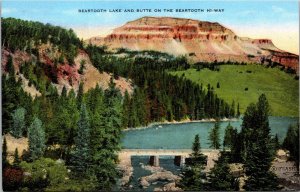 Beartooth Lake and Butte on Highway Montana Postcard linen