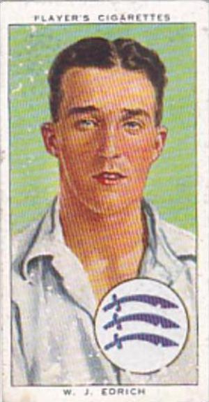 Player Cigarette Card Cricketers 1938 No 7 W J Edrich Middlesex