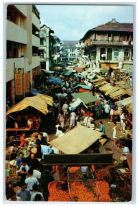 c1950's A Chinatown Scene Singapore Busy Market Day for Dwellers Postcard