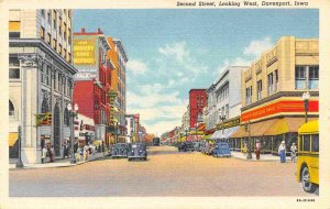 Second Street Scene Cars Kresge Woolworth Store Davenport Iowa linen postcard