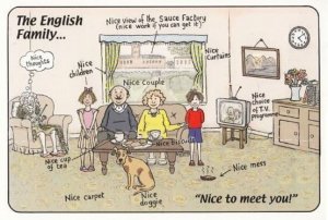 The NICE English Family British Tourist Large Comic Humour Postcard