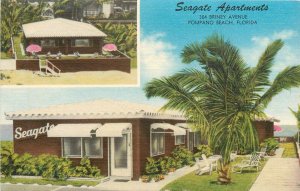 Postcard 1940s Florida Pompano Beach Seagate Apartments Ryan linen 23-13412