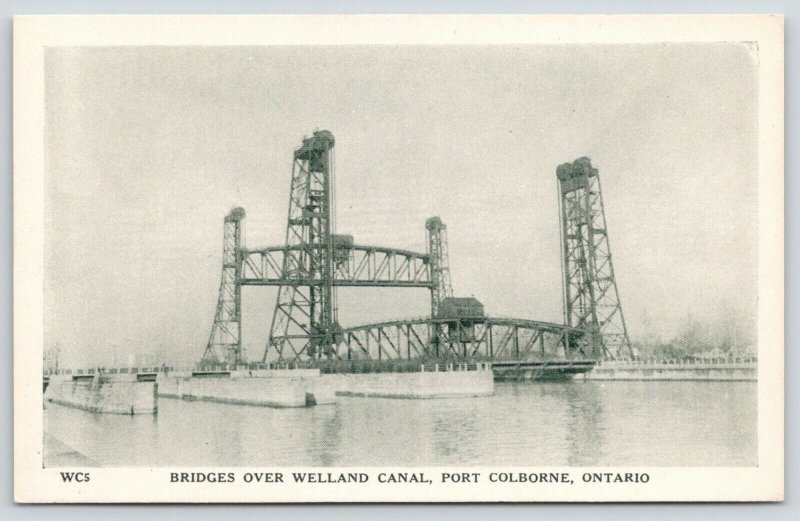 Port Colborne Ontario Canada~Bridges over Welland Canal~1940s B&W Litho Postcard 