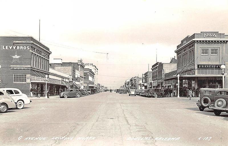 Douglas AZ G Avenue Street View Store Fronts Old Cars RPPC Postcard