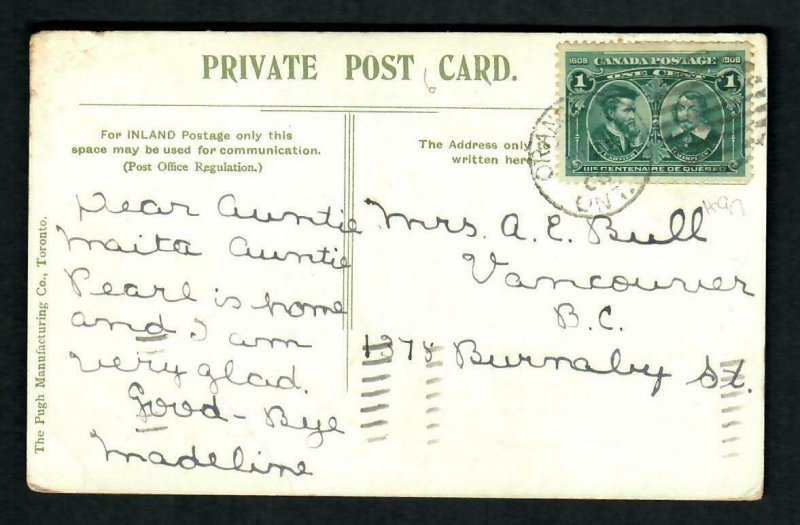 #785r Toronto, Panorama General Hospital Private Postcard Back stamp # 97