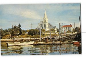 Boothbay Harbor Maine ME Vintage Postcard Catholic Church and Waterfront