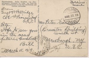 WWI US Soldiers Mail Occupation 1919 Third Army, Ehrenbreitstein, Rhine, Germany
